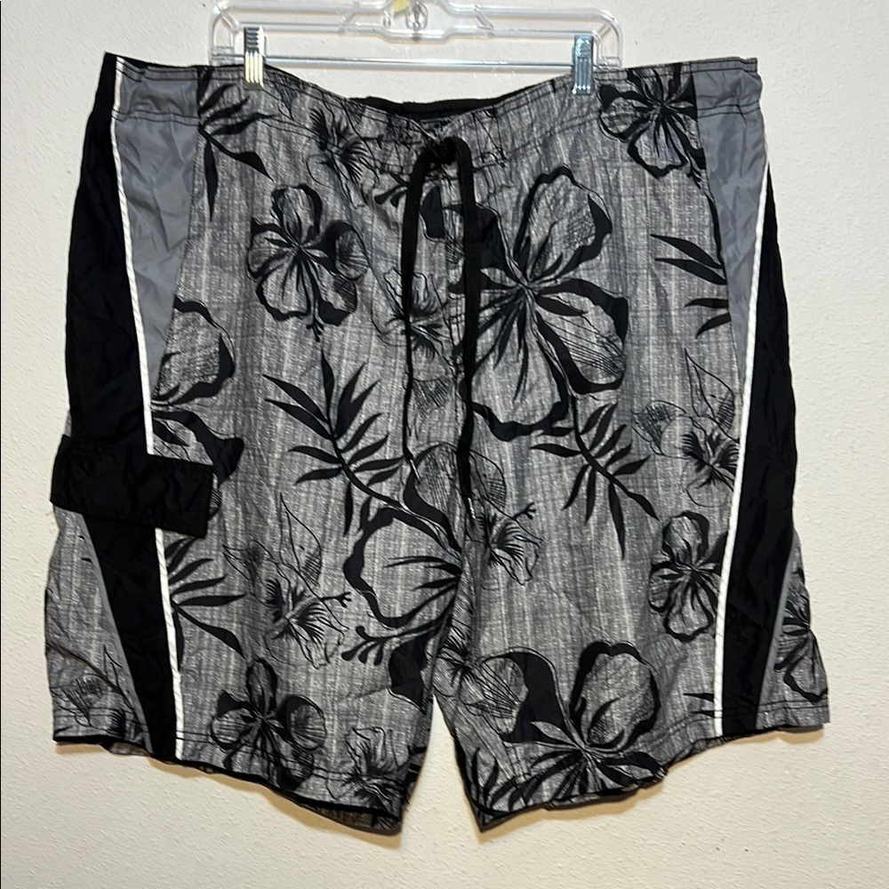 OP Black and Gray Board Shorts with Floral Pattern